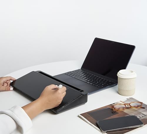 Image of Garood Desktop Whiteboard with Wireless Charger Black, Adapter Included, Desktop Whiteboard with Phone Charger and Holder, Glass Desk White Board with Stand 15.8X7X2 inches