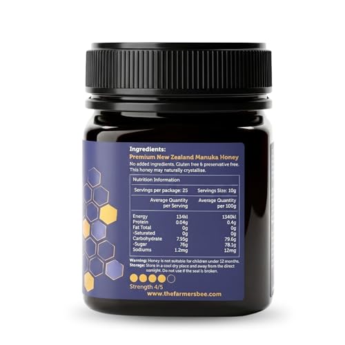 Image of THE FARMER'S BEE New Zealand Manuka Honey MGO 514+ (15+) | Monofloral Raw Honey | MGO Tested | Premium Imported Honey | Natural Face Mask, Skin Care & Minor Cuts | Throat & Respiratory Wellness | 250g