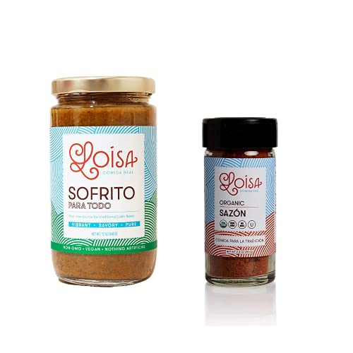 Loisa Sofrito Cooking Sauce (12 Oz, Pack Of 1) & Sazón Seasoning (2.3Oz, Pack Of 1), Non-Gmo, No-Msg, No Preservatives, No Artificial Coloring, No Artificial Flavors, Vegan, Pure Latin Flavor #TOP28