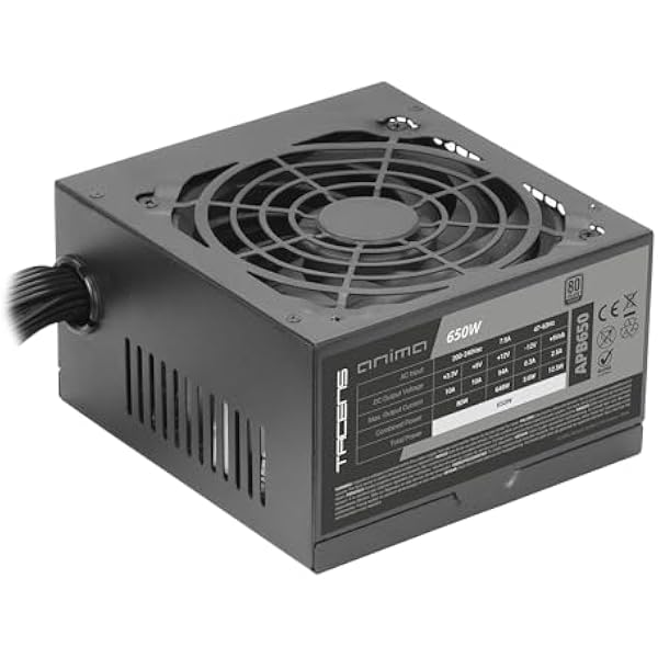 Tacens Anima APB650, Zasilacz PC ATX 650W, Certyfikat 80Plus Bronze, 85% Efektywności, Technologie SMD i DC-DC, Ultra-cichy Wentylator 12cm, Płaskie, Długie Przewody, Czarny