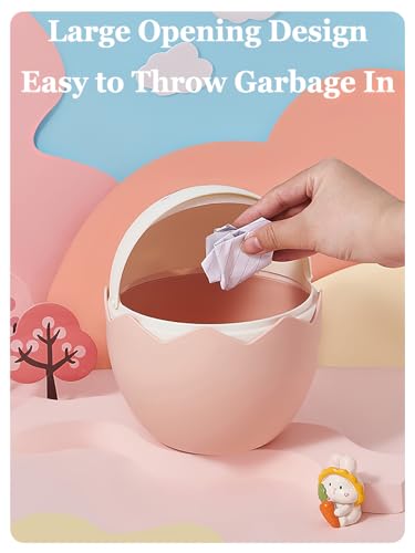 Image of Cute Mini Trash Can with Lid Rabbit small trash can 0.4 Gallons Desktop Garbage Can for Desktop, Bedroom, Offices, Waste Basket for Dressing Table and 60 Bags