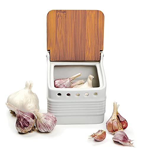 Rsvp International White Stoneware Kitchen Collection, Stoneware Garlic Keeper, 4.5X4X4.5 #TOP2