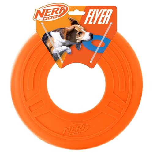 Nerf Dog Atomic Flyer Outdoor Dog Toy, 10 Inch Flying Disc Dog Fetch Toy, Rubber Dog Toy for Medium Dogs and Large Dogs, Orange