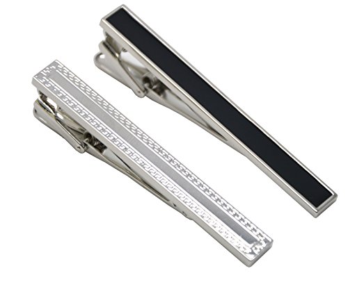OKONES 2Pcs Luxury Gentleman Silver Black Necktie Tie Clip Bar Clasp Clip Clamp Pin with a Gift Box