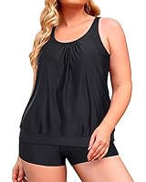 Yonique Plus Size Swimsuits for Women Striped Print Tankini Set 2 Piece Athletic Bathing Suit with Boyshorts Black 20plus