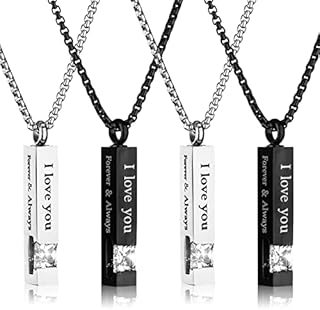 Vergissmeinnicht 4Pcs Urn Necklaces for Ashes Black Silver Cremation Urn Pendant Stainless Steel Memorial Cremation Necklace Forever & Always Keepsake Jewelry with Cubic Zirconia