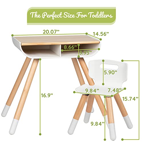 Weesprout Toddler Desk & Chair Set, Sturdy Solid Wood Legs + Desk Surface, Adjustable Height, Built-In Storage, Tool-Free Assembly, Modern Design, For Kids Arts & Crafts, Snacks, Homework & Play #TOP5