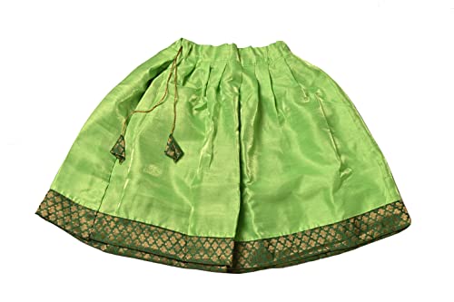 TRADITIONINDIA Green Chanderi & Dupion Fabric Short Sleeve Party & Wedding Wear Pattu Pavadai Lehenga Choli for Kids (Size 6 Month-1 Year) (Color-Green) by TRADITIONINDIA - Image 2