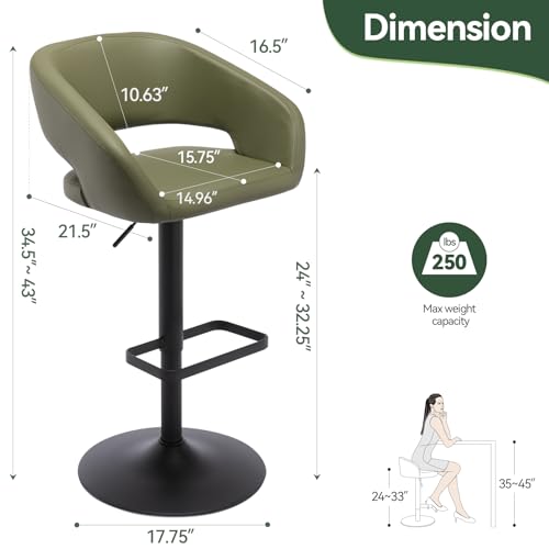 Image of PU Leather Adjustable Swivel Counter Height Bar Stool, Olive Green