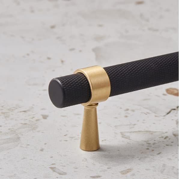 Set of 2 Solid Brass Cabinet Pulls 6.3 Inch (5 Inch Hole Centers) Gold Black Knurled Textured Cabinet Handles Brass Pulls for Dresser Door Drawer Hardware (2, Black Gold)