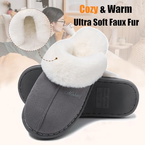 Slippers Women Men Fuzzy House Shoe with Memory Foam Fluffy Comfy Warm Winter Non-Slip Indoor Outdoor Dark Grey 6-73