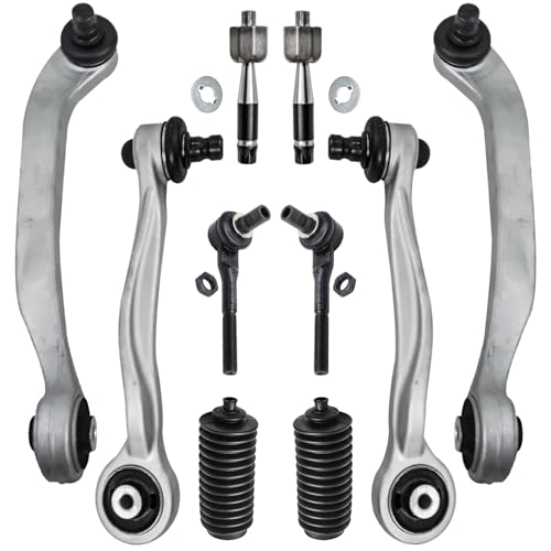 Image of Detroit Axle - 10pc Front End Control Arms Kit for Audi 2006-2011 A6 2005-11 A6 Quattro 2010-11 S6, 4 Upper Forward & Rearward Control Arms and Ball Joint 4 Tie Rod Ends 2 Boots Replacement