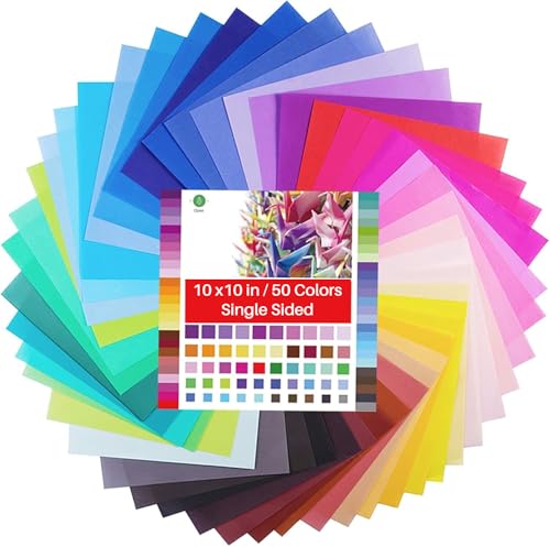 Opret Large Origami Paper 10x10 50 Vivid Colors 100 Sheets 10 inch Square Colored Paper Single Sided Origami for Arts and Crafts Projects 25x25cm