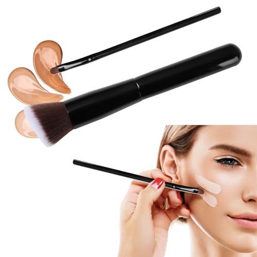 2 PCS Cepillo De Base Y Corrector Profesional De Cara Plana Kabuki, Brocha Corrector, Makeup Brushes, Mezcla De Líquido, Polvo Mineral, Herramientas De Maquillaje
