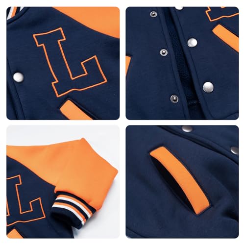 Image of Volunboy Kids Baseball Jacket Varsity Letterman Coat Fall Winter Fleece Bomber Vintage Outerwear