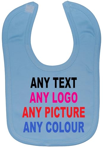 Acce Products Bespoke Personalised Design Your Own Wording Baby Feeding Bib Touch Attached 0 to approx 3 Years - Blue
