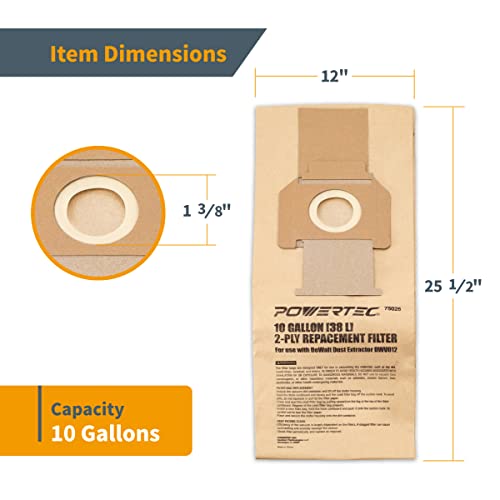 Image of POWERTEC 75026-P2 10 gallon High Efficiency Filter Bags for DeWalt DWV012 Dust Extractors (10 Pack)