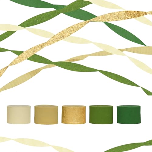 Moguri 5 rotoli di decorazioni per feste in verde salvia e oro, stelle filanti per camp addio al nubilato, baby shower, matrimoni, addio al nubilato, fidanzamenti, decorazioni boho