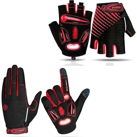 BIKINGMOREOK Half Finger Bike Gloves Bicycle Cycling Gloves MK121-one pair（Red-Medium） Full Finger Bike Gloves Bicycle Cycling Gloves MK122-one pair -（Red-Medium） Cover