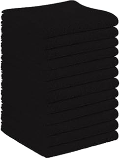 Westlane Linens Economy Washcloths Set 100% Cotton Flannels Face Cloth 30x30 cm Light weight Quick Dry Soft Wash Cloths Bathroom Hotel Spa Kitchen Multi-Purpose Face Towel set (12Pack) (Black)