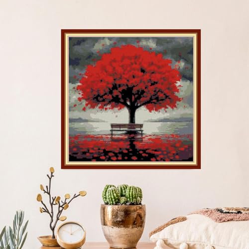 Image of MYBISYMQQ Tree of Life Cross Stitch Kits for Adults,11CT Stamped Cross Stitch Kits for Beginner,DIY Needlepoint Embroidery Patterns Kits Embroidery Patterns for Home Wall Decor 13.7x13.7 inches