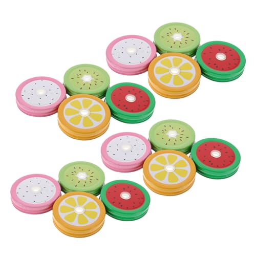 Abaodam 16Pcs Fruit Pattern Mason Jar Lids with Straw Hole Tinplate Covers for Regular Mouth Canning Jars for Home Use Includes Watermelon Lemon Kiwi Dragon Fruit Designs -  07YJ5319TJ
