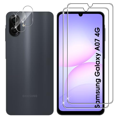 Lutree Verre Trempé pour Samsung Galaxy A07 4G/ 5G, 2+2 Pièces Protection écran + Caméra Arrière Protecteur Film, 9H Dureté HD Anti-Rayures Sans Bulles...