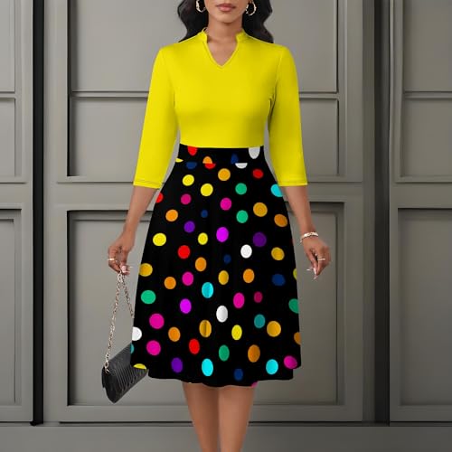 Image of PinkPatty Women's Casual A-line Midi Dresses 3 /4 Sleeve V Neck Fit and Flare Dress with Pockets