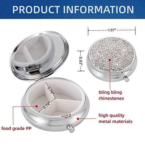 Image of Medicine Organizer Box Pocket Pharmacy Bling Travel Pill Case Box for Purse Mini Pill Holder Organizer Small Pill Container for Vitamin(Silver)