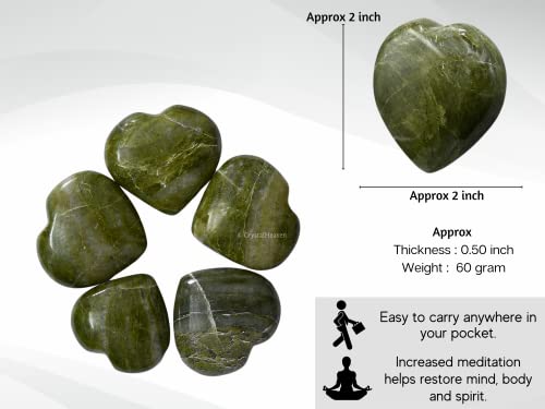 Image of Crystal Heaven Vesuvianite Heart Palm Pebbles Stones For Anxiety Stress Relief Massage - Aaa Grade Original Healing Gemstone Agate Heart Palm Stone For Yoga Meditation Spiritual