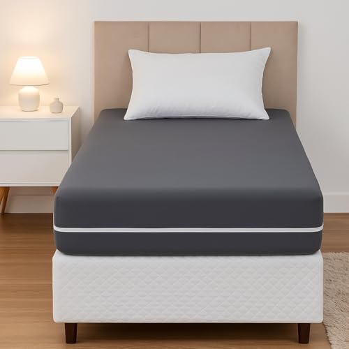 Capa P/Colchão Solteiro Com Zíper Malha Gel Luxuosa (2-CINZA)