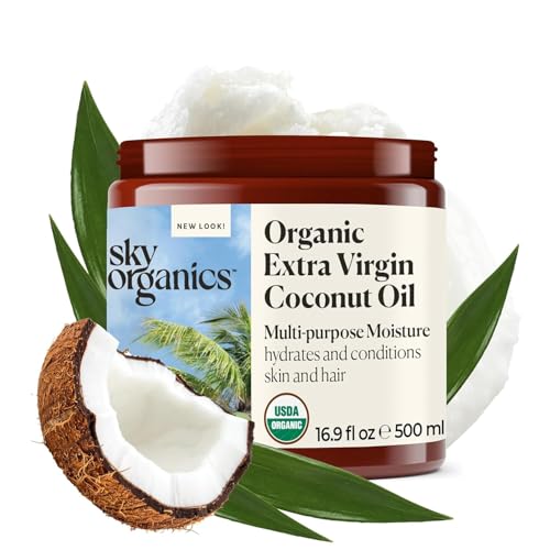 Sky Organics - Multipurpose Organic Coconut Oil for Skin & Hair, 16.9 fl oz - Extra Virgin Hair Oil & Body Moisturizer - Vitamins, Antioxidants & Fatty Acids - Vegan, Cruelty Free