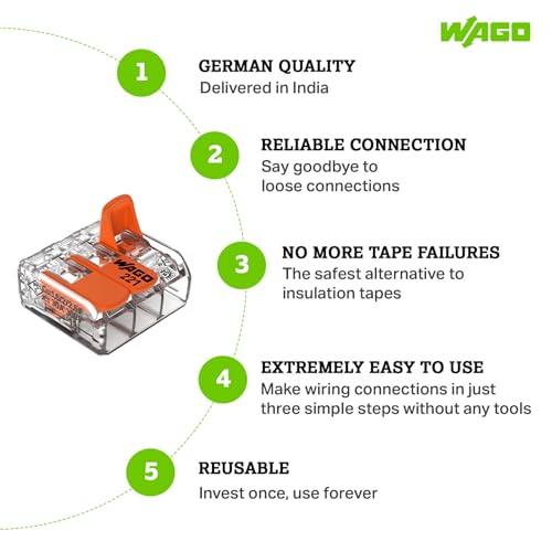 Image of WAGO 221-613 | Easy-to-Use Electrical Wire Connector | Pack of 30 | Compact, Tool-Free, Transparent - For DIY, Panels & Wiring Projects - 3-Conductor