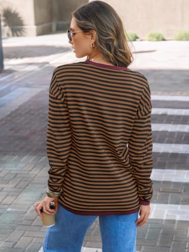 Image of LILLUSORY Womens Striped Lightweight Sweaters 2026 Fall Fashion Outfits | Cozy Knit, Work Office Pullover Crewneck Pullover, Cute Teacher Clothing, Old Money Clothes, Ladies Trendy Long Sleeve Tops