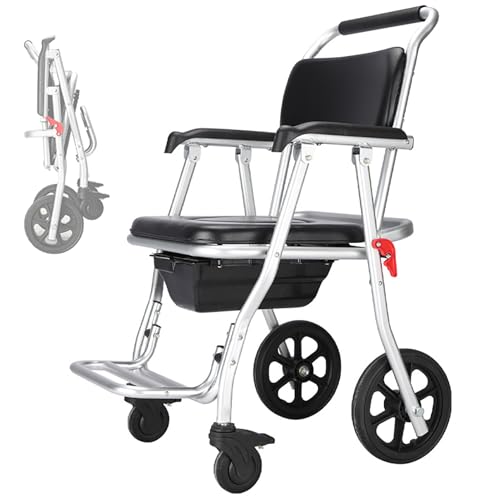 Sedia a rotelle da Doccia a propulsione autonoma, Sedia a rotelle Pieghevole, Sedia a rotelle da Letto con braccioli per la Toilette, Rialzo del Sedile della Toilette con Maniglia per Anziani()