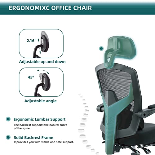 Image of DUMOS Home Office Desk Chair with Footrest, High-Back Mesh Rolling Swivel Reclining Chairs with Wheels, Comfortable Headrest, Lumbar Support, Comfy Arms for Home, Office, Gaming, Student, Inky
