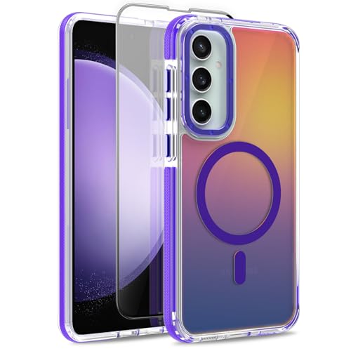 Image of Magnetic Case for Samsung Galaxy S23 FE 5G [Compatible with Magsafe] [Cute Fashion Fluorescent Design] [1 Screen Protector] Slim Translucent Matte Case for Galaxy S23 FE 5G 6.4 inch, Purple