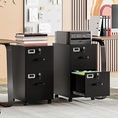 Image of MIIIKO 2 Drawer File Cabinet with Lock, Vertical Metal Filing Cabinets for Home Office, Lockable Storage File Cabinets Under Desk, A4 /Letter File Folders(Black)-Assembly Required