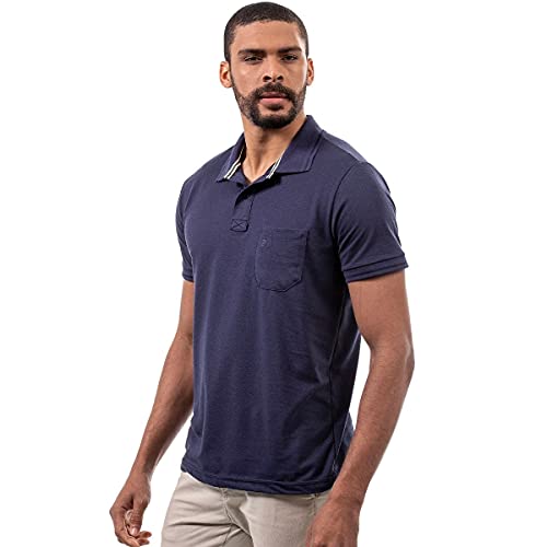 Kit70 2 Camisa Polo Bolso Piquet Jacquard com Algodão John Pull Cor:Cinza Escuro;Tamanho:M