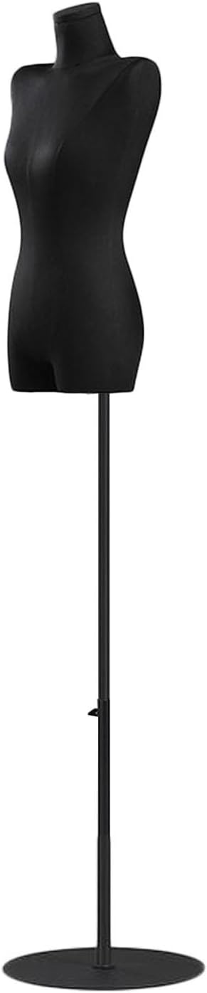 Height Adjustable Female Dress Form Mannequin with Metal Stand, Black Flax Tailors Dummy Body for Sewing, Dress & Jewelry Display - 3 Styles Available (Black, Size B)