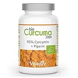 VITACTIV Bio Curcuma 3000 - Bio Kurkuma Kapseln Hochdosiert - Curcuma Extrakt mit 95% Curcumin - Piperin für Hohe Bioverfügbarkeit - Ohne Magnesiumstearat, Vegan - 60 Curcuma Kapseln (für 60 Tage)