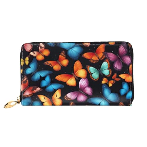 Portefeuille long en cuir imprimé papillon chic et grand format pour femme