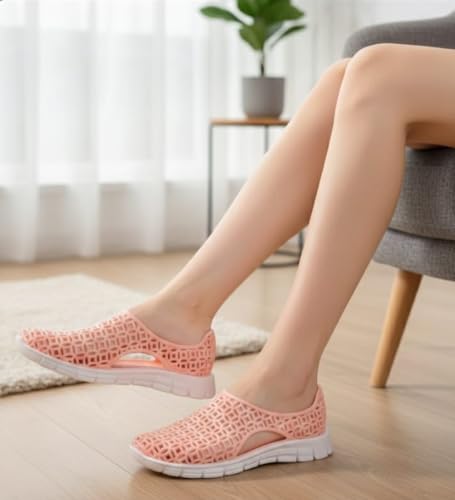 Image of Women's Hollow-Out Slip-On Sandals, Waterproof, Breathable Cutout Design, Casual Flat Shoes
