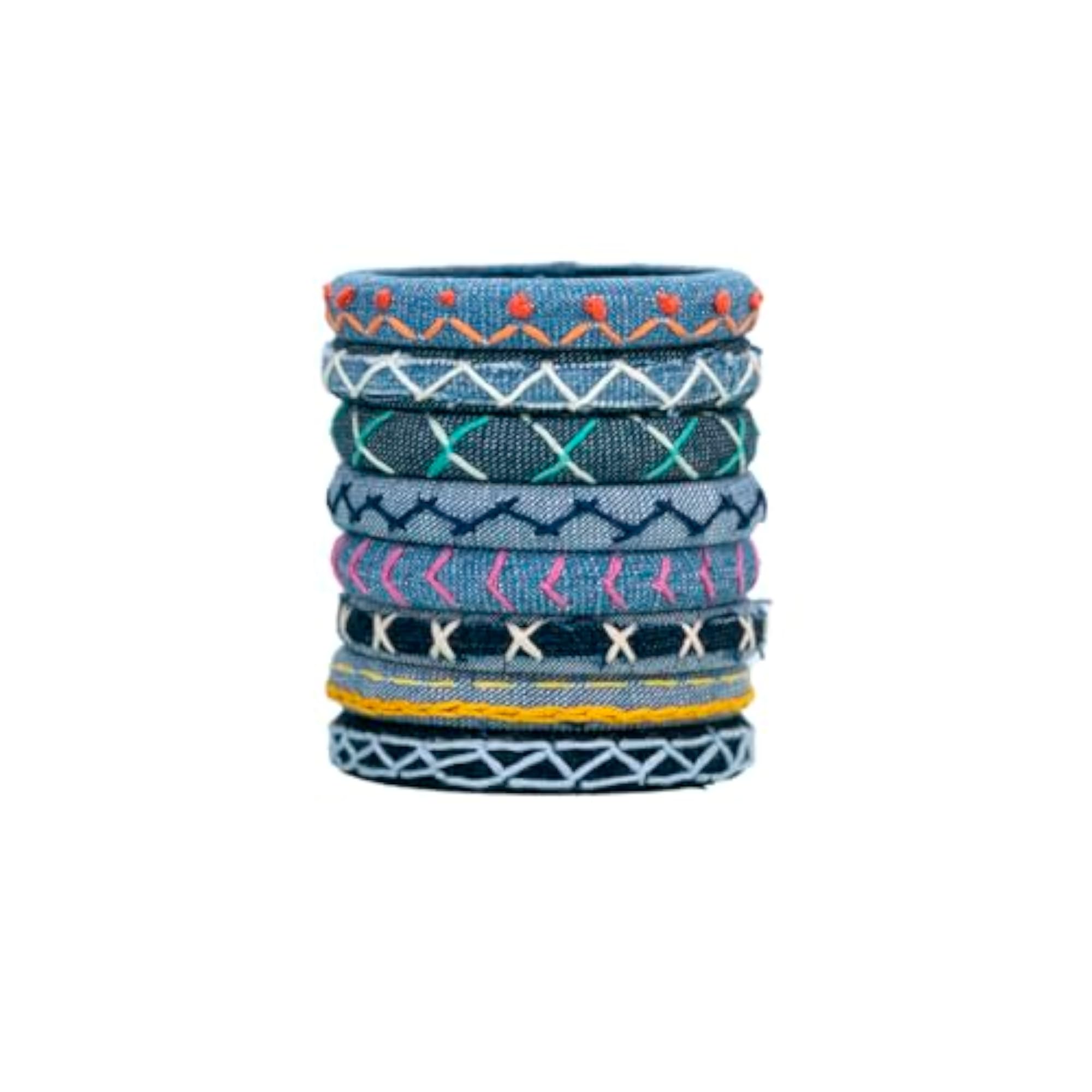 8pc Colourful Kantha Work Denim Bangles Set for Women & Girls