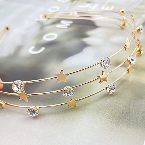 Aswewamt 2 Pcs Alloy Five-Pointed Star Headbands Gold Rhinestone Headband Bridal Hair Hoop Wedding Hair Accessories Ornaments For Elegant Women Girls #TOP4