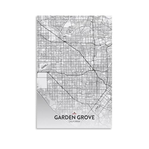 Black And White City Map Poster Garden Grove CA Art Wall Decoration Poster Family Bar Restaurant Garage Cafe Art Sign Gift Unframe 12x18inch(30x45cm)