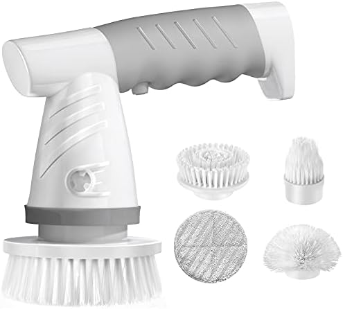 IEZFIX Electric Spin Scrubber, Bathroom Scrubber Rechargeable Shower Scrubber for Cleaning Tub/Tile/Floor/Sink/Window丨Power Scrubber Cordless with 4 Replaceable Cleaning Brush Heads