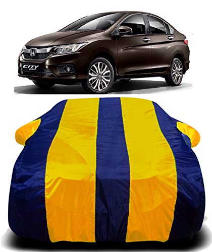 Image of Waterproof Car Cover Compatible for Honda City ZX with Ultra Surface Body Protection (Yellow Stripes)