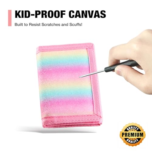 Image of Kids Wallets for Girls & Boys, Rainbow Nylon /Canvas Wallet with Coin Pocket & Magic Sticker for Toddlers to Teens