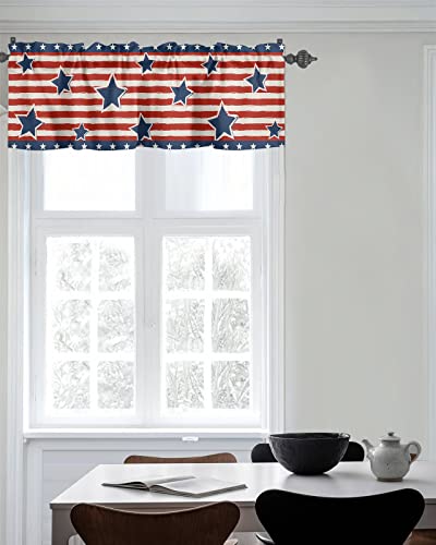Independence Day Kitchen Window Curtain Valances,4Th Of July Patriotic Blue Stars Red Stripes Small Valance Panel Rod Pocket Window Treatment For Bathroom Living Room Bedroom Windows,54X18 Inch #TOP6